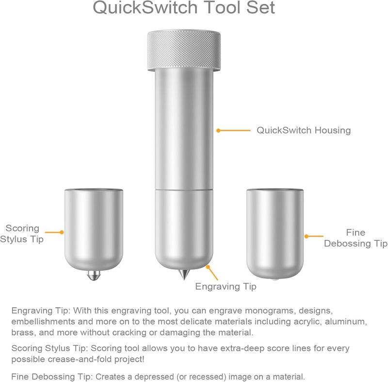 OVAN Engraving Tip + Scoring Tip + Fine Debossing Tip + QuickSwitch Housing for Cricut Maker 3/Maker/Venture/Explore 3/Air 2/Air, 3-in-1 Tool Set for Cricut Engrave/Score/Deboss Designs on Materials - Image 2